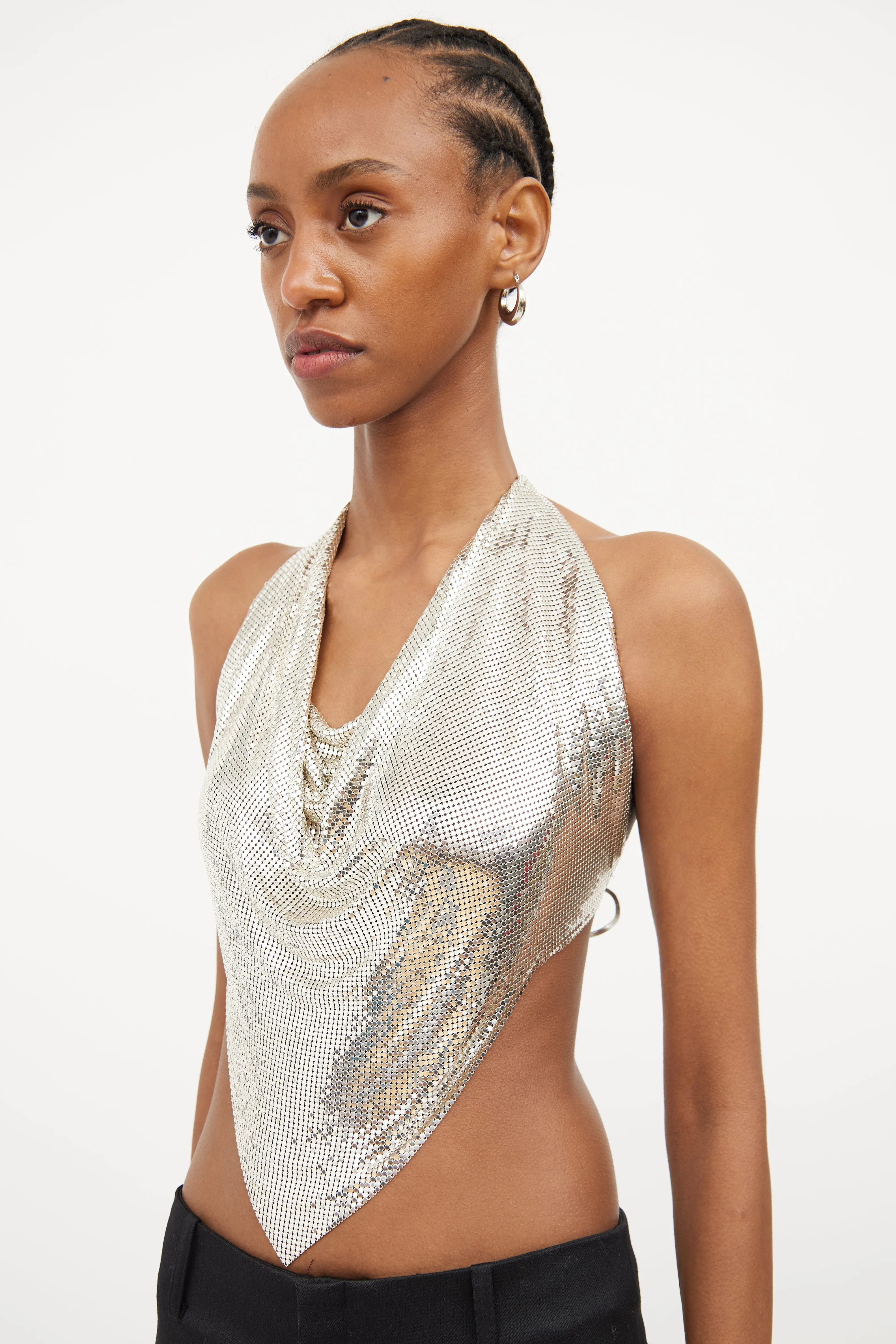 1970s Silver Mesh Halter Tie Top