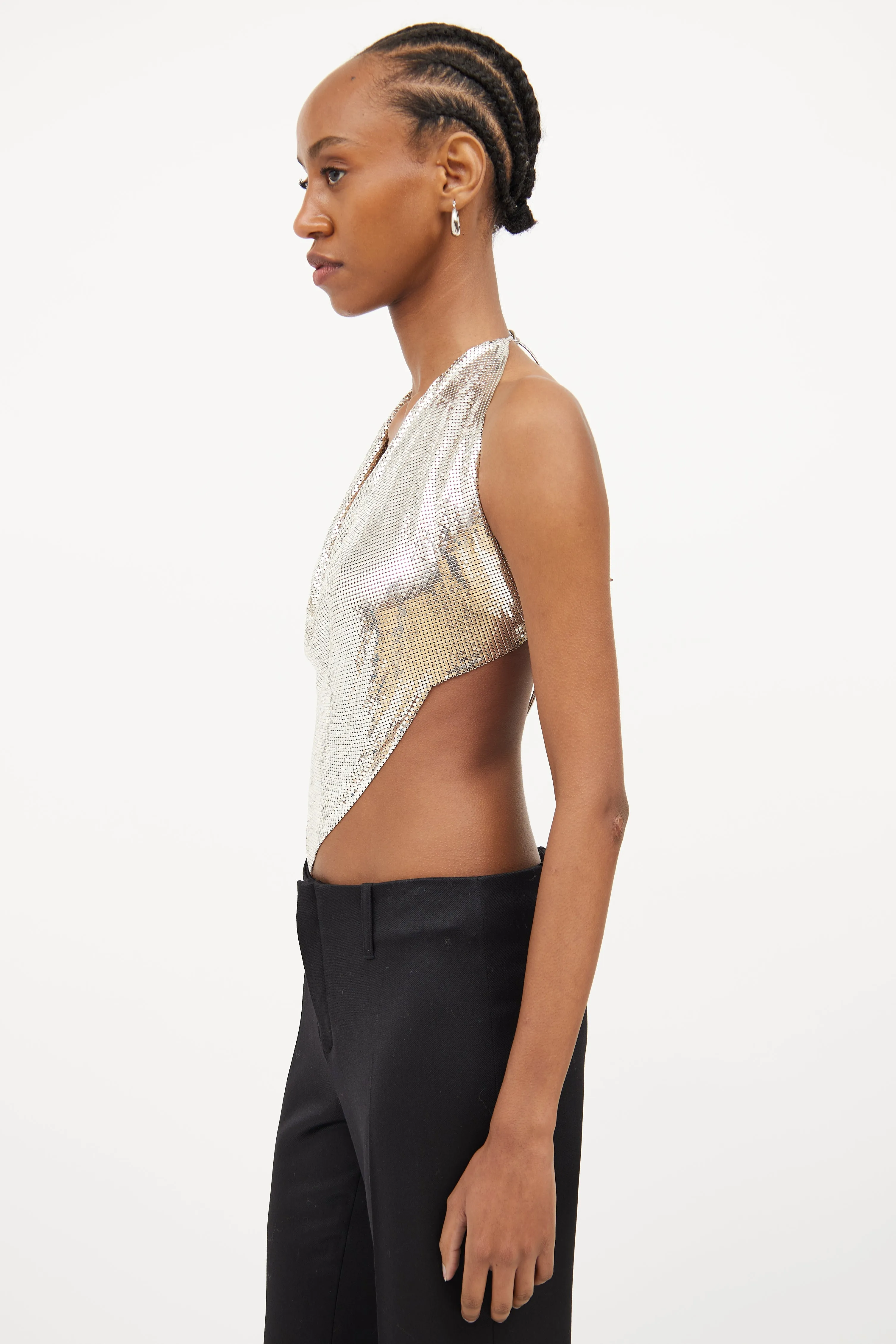 1970s Silver Mesh Halter Tie Top