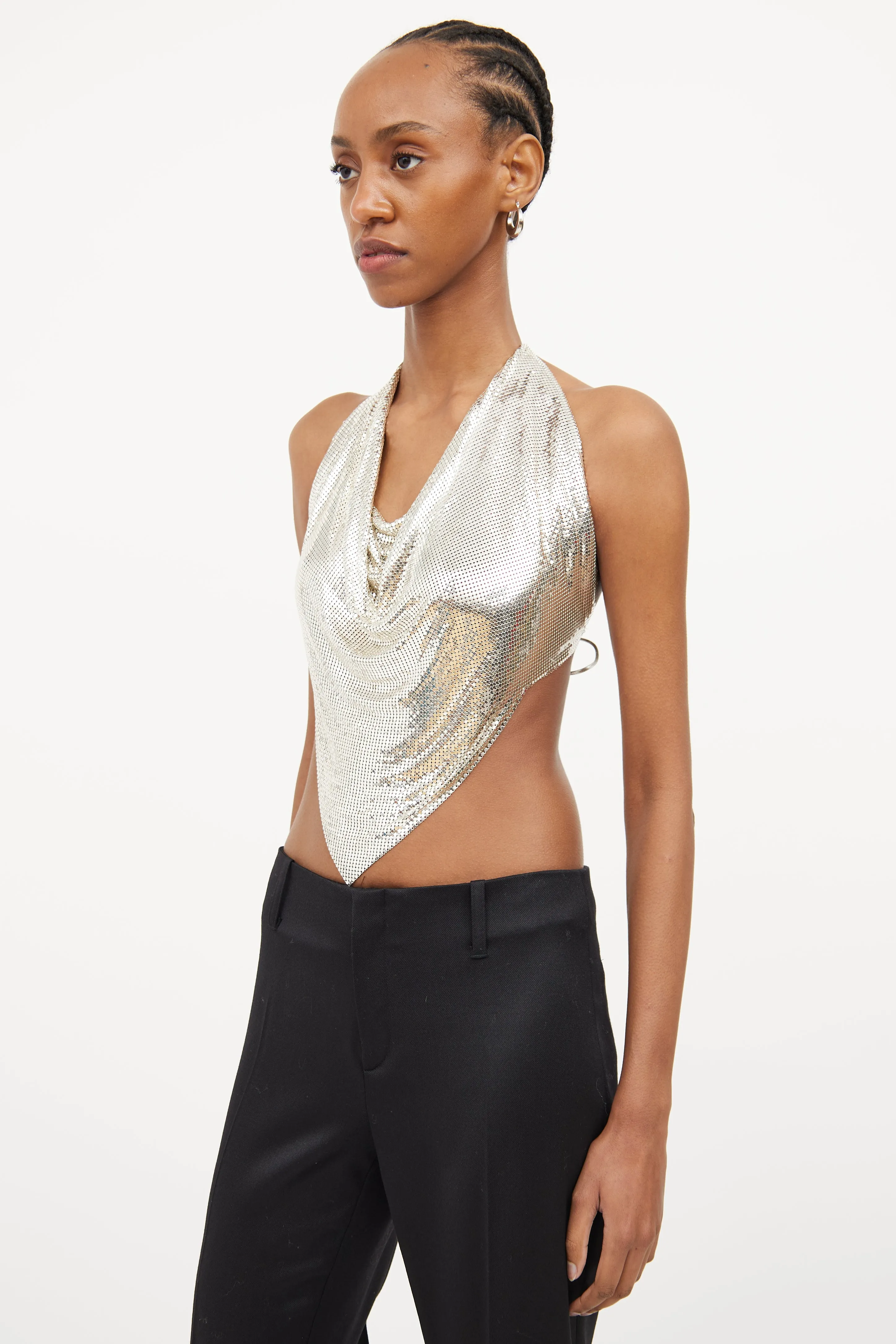 1970s Silver Mesh Halter Tie Top