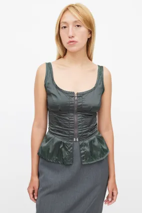 1990s Green Nylon Zip Corset Top