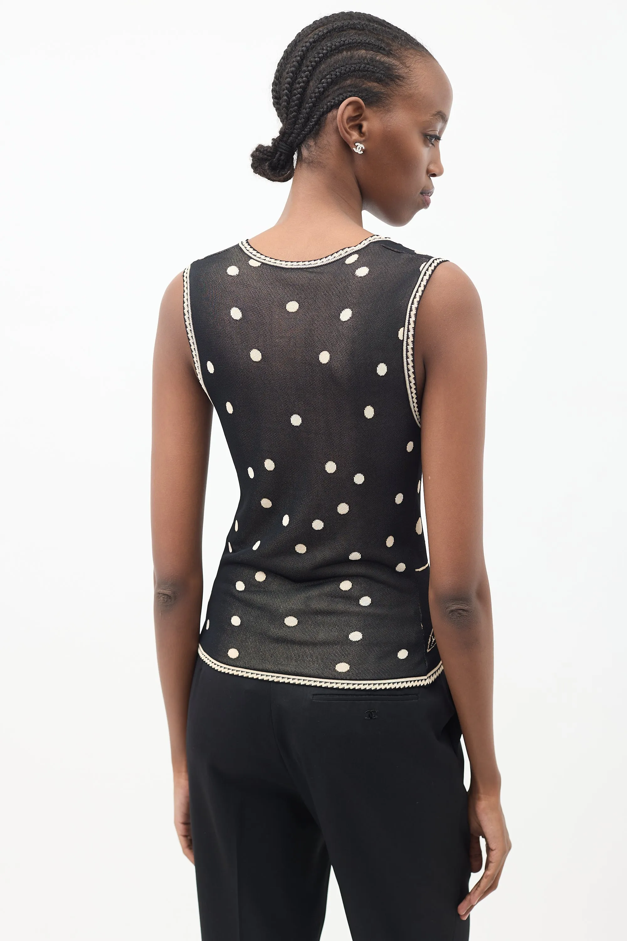 Black & Beige Knit Camellia Tank