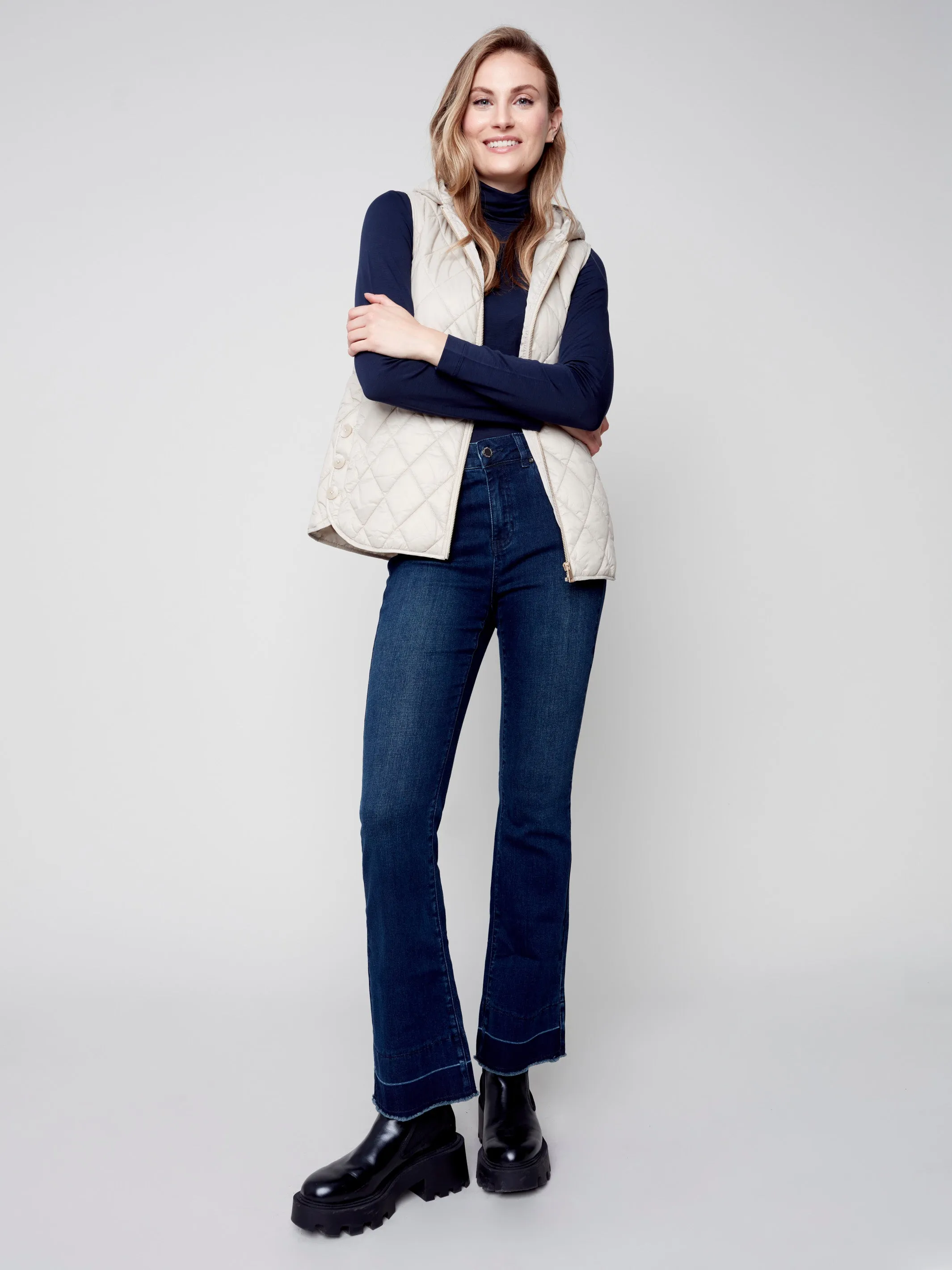 Bootcut Jeans with Contrast Cuff - Blue Black