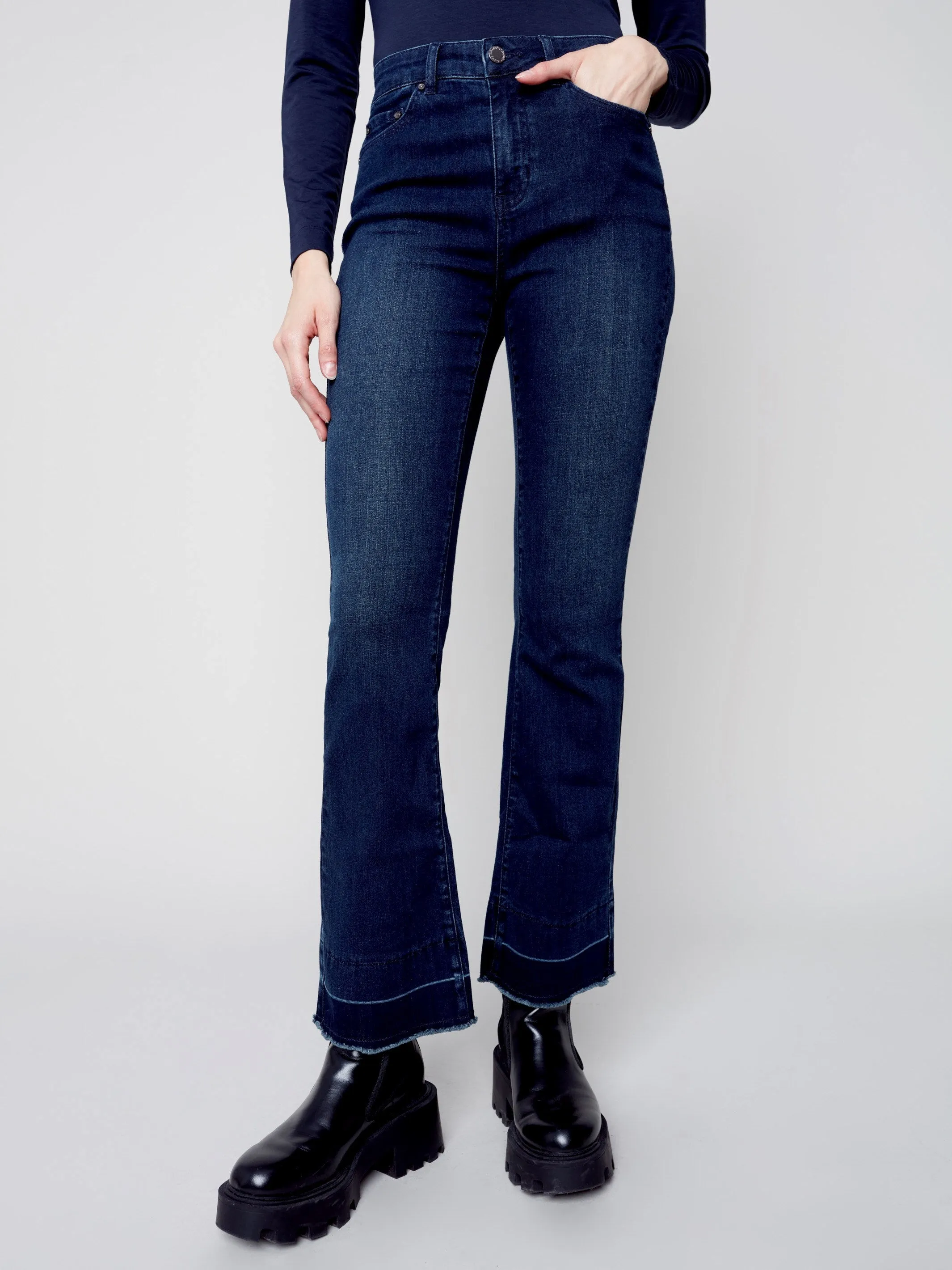 Bootcut Jeans with Contrast Cuff - Blue Black