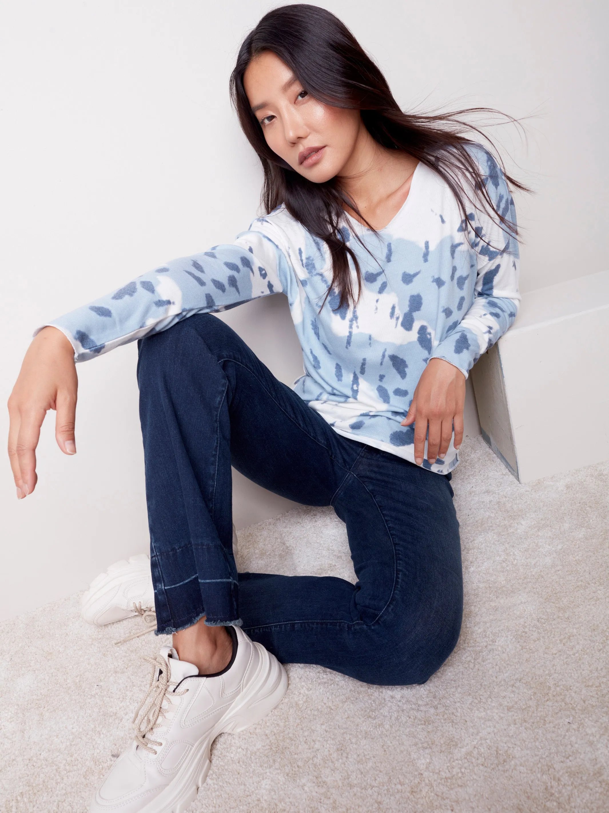 Bootcut Jeans with Contrast Cuff - Blue Black