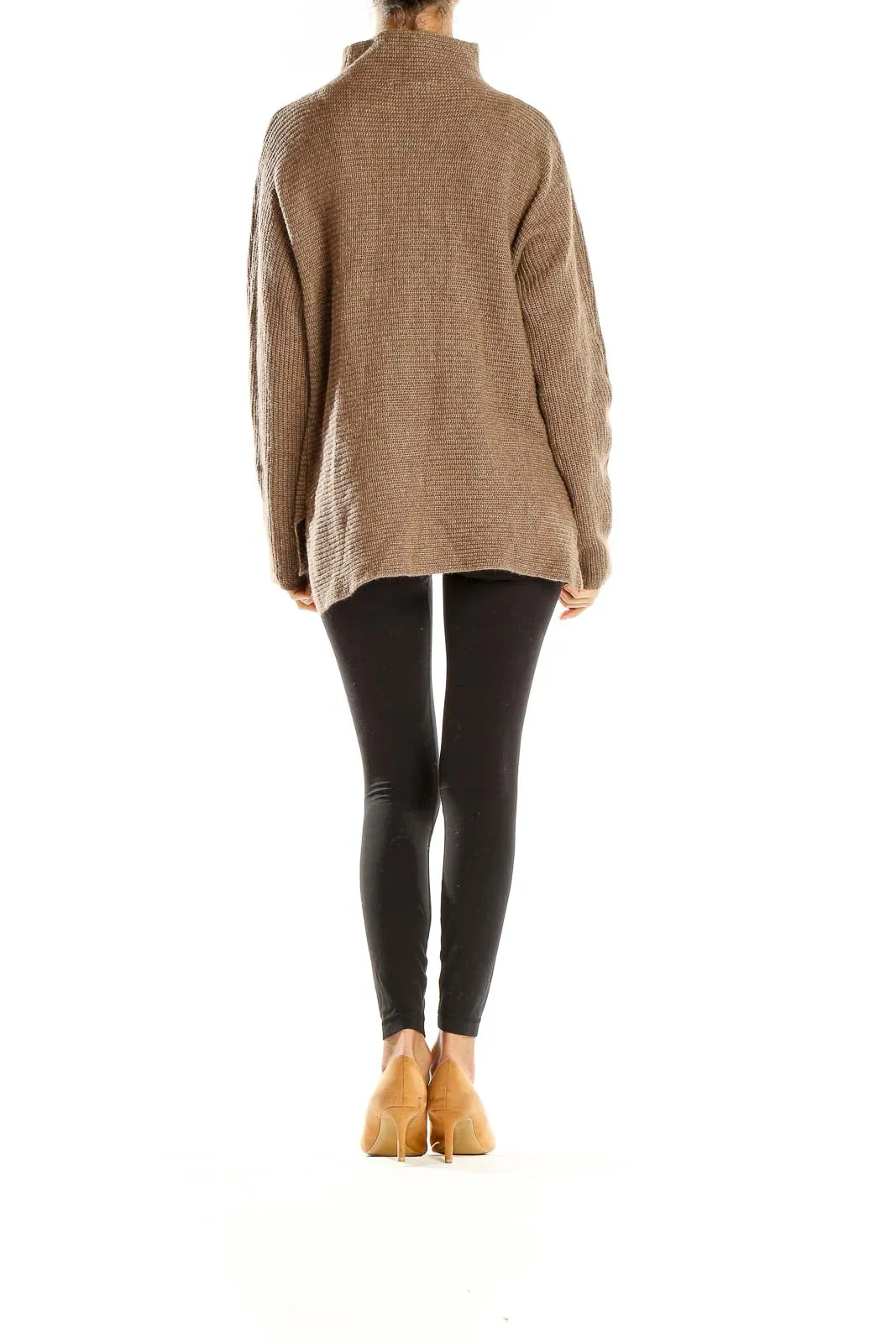 Brown Ribbed Turtleneck Sweater
