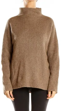 Brown Ribbed Turtleneck Sweater
