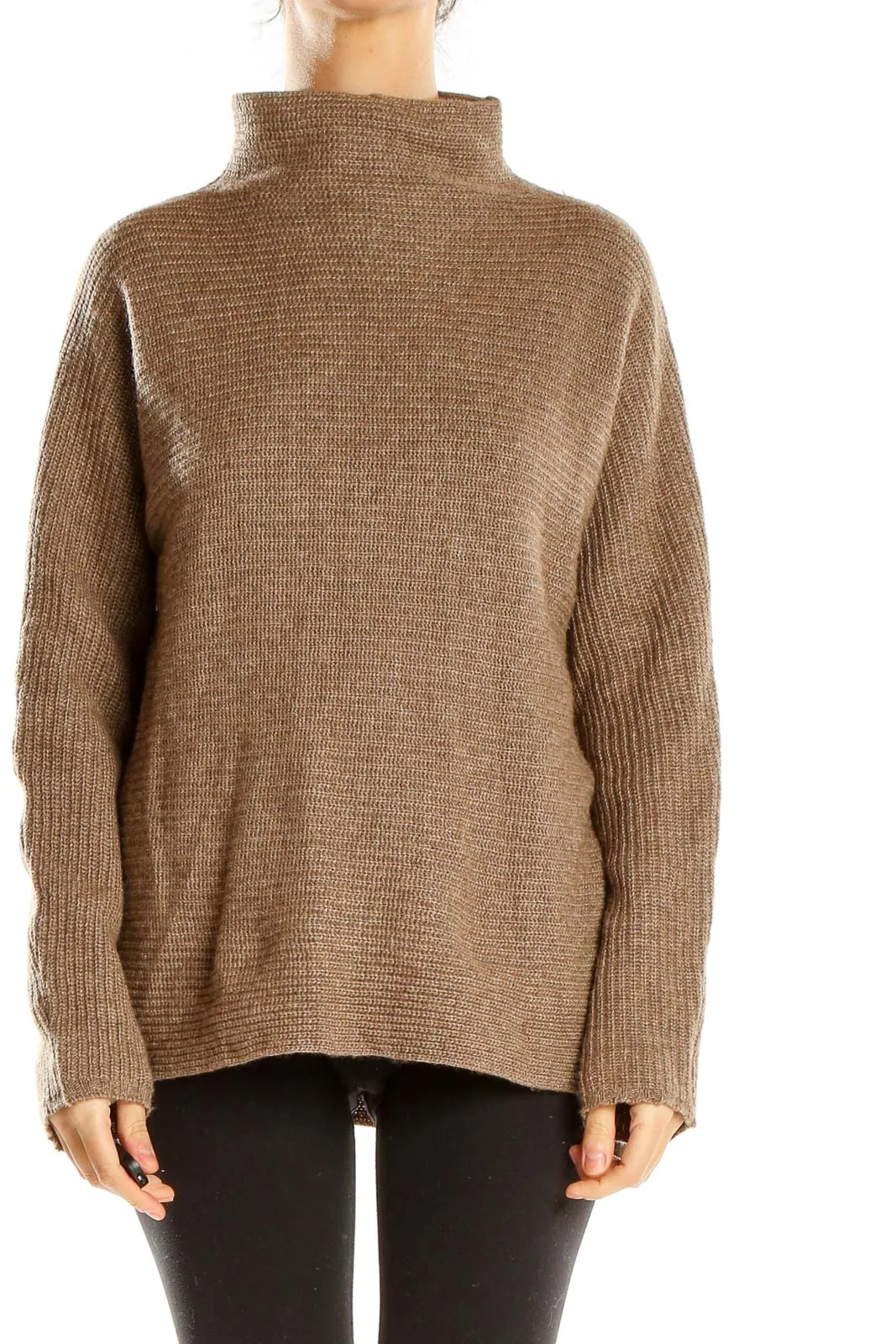 Brown Ribbed Turtleneck Sweater