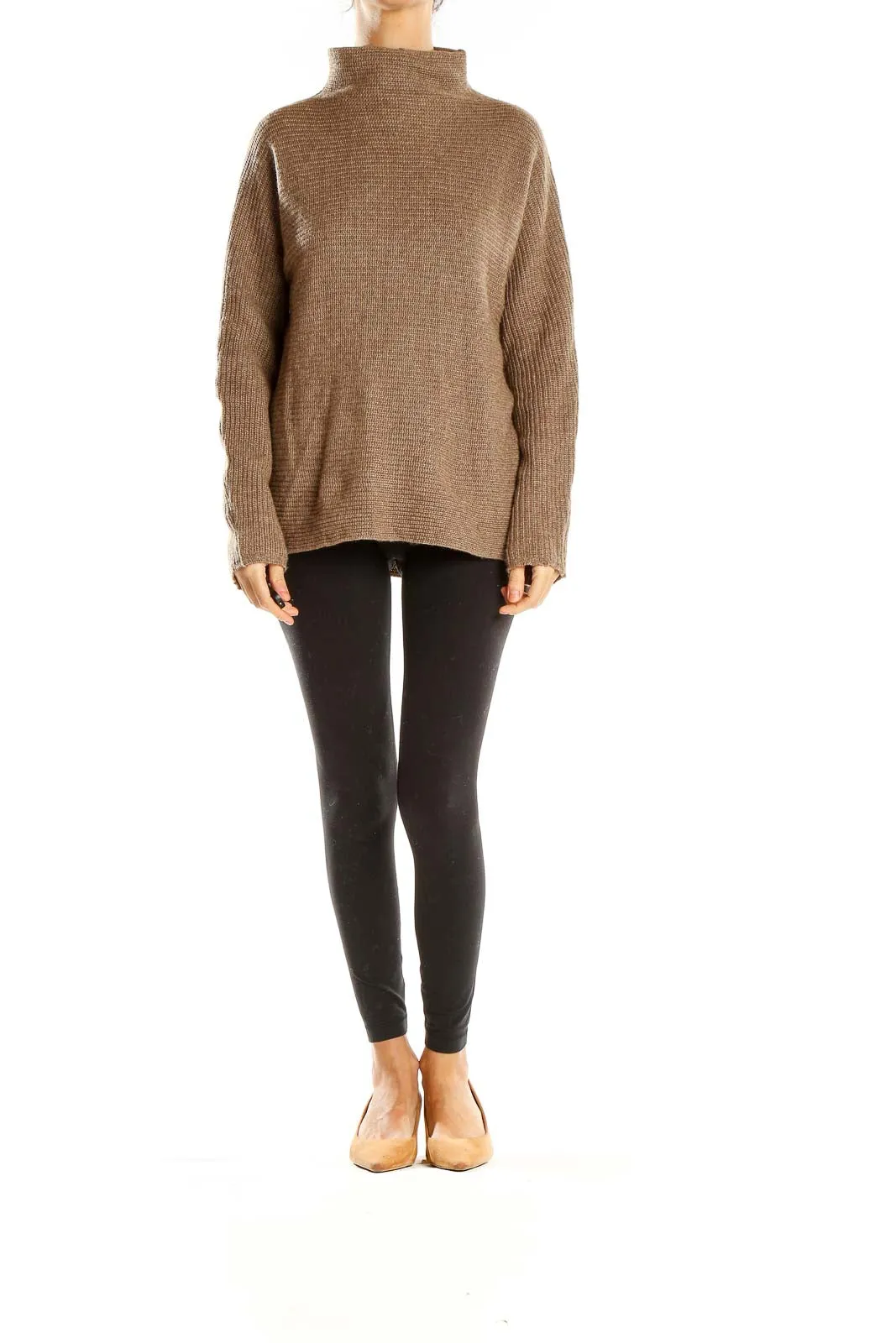 Brown Ribbed Turtleneck Sweater