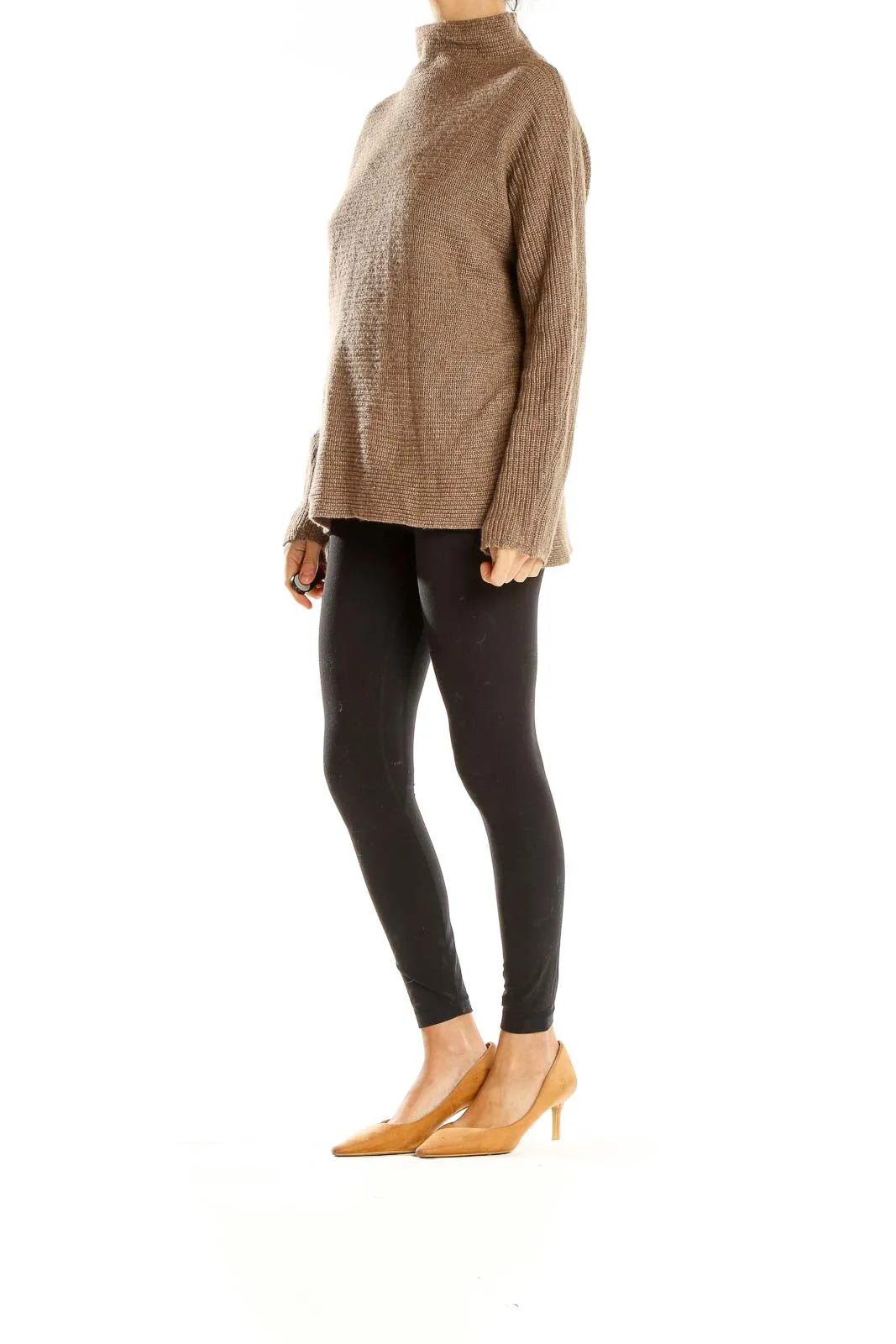 Brown Ribbed Turtleneck Sweater