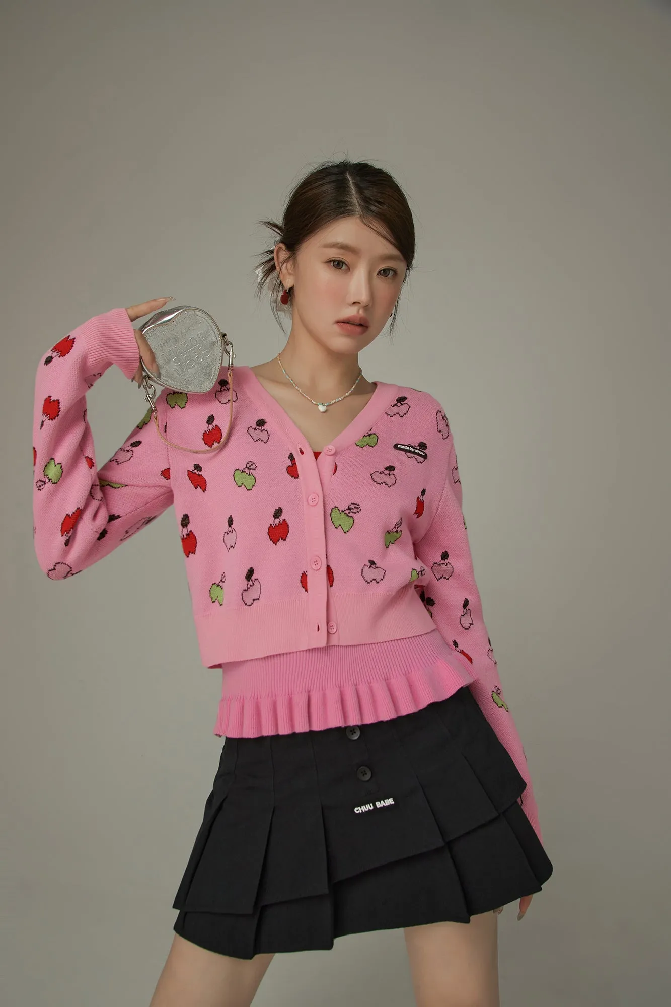 Cherry Hearts Knit Button Cardigan