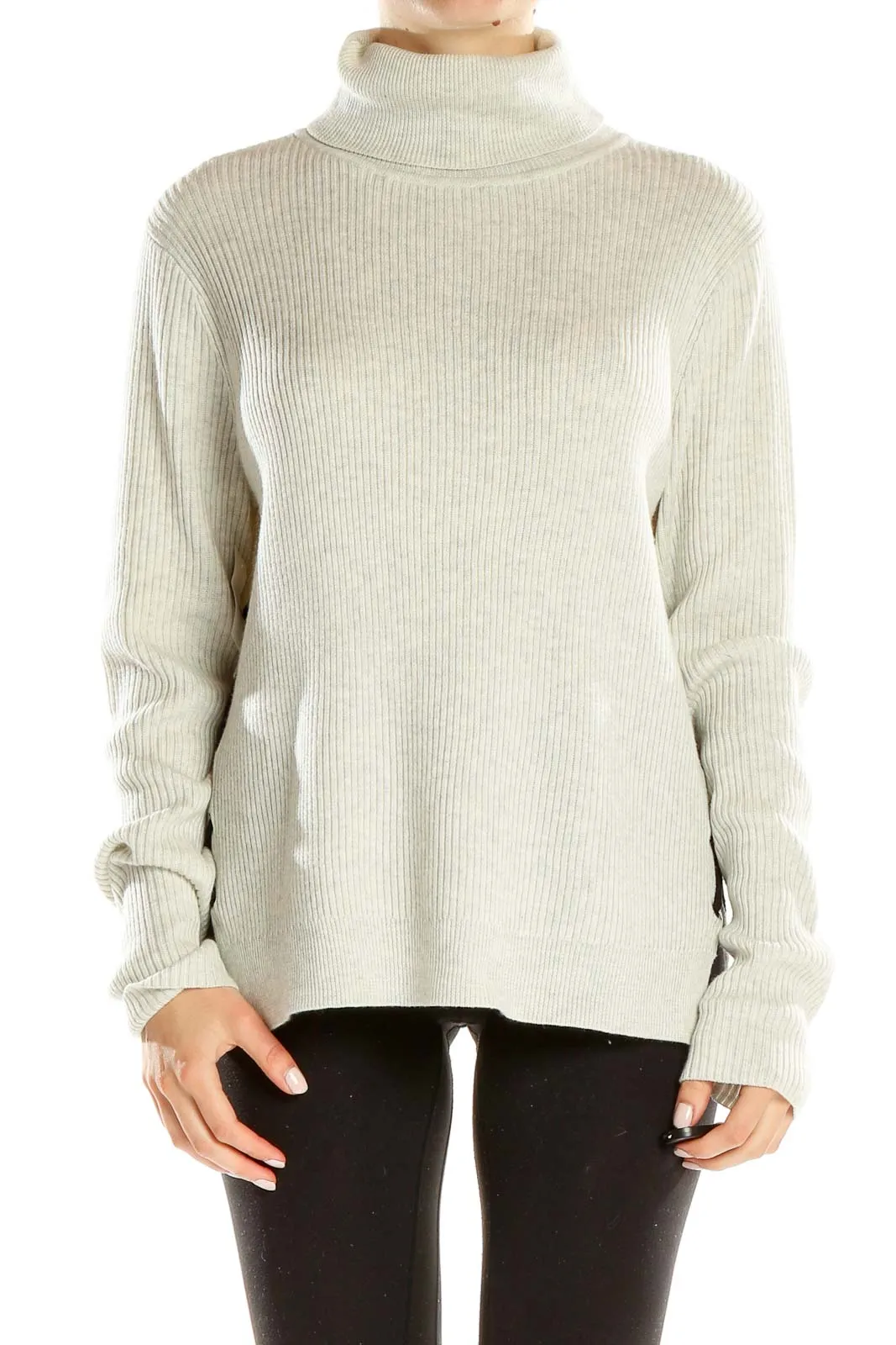 Cream Ribbed Turtleneck Sweater