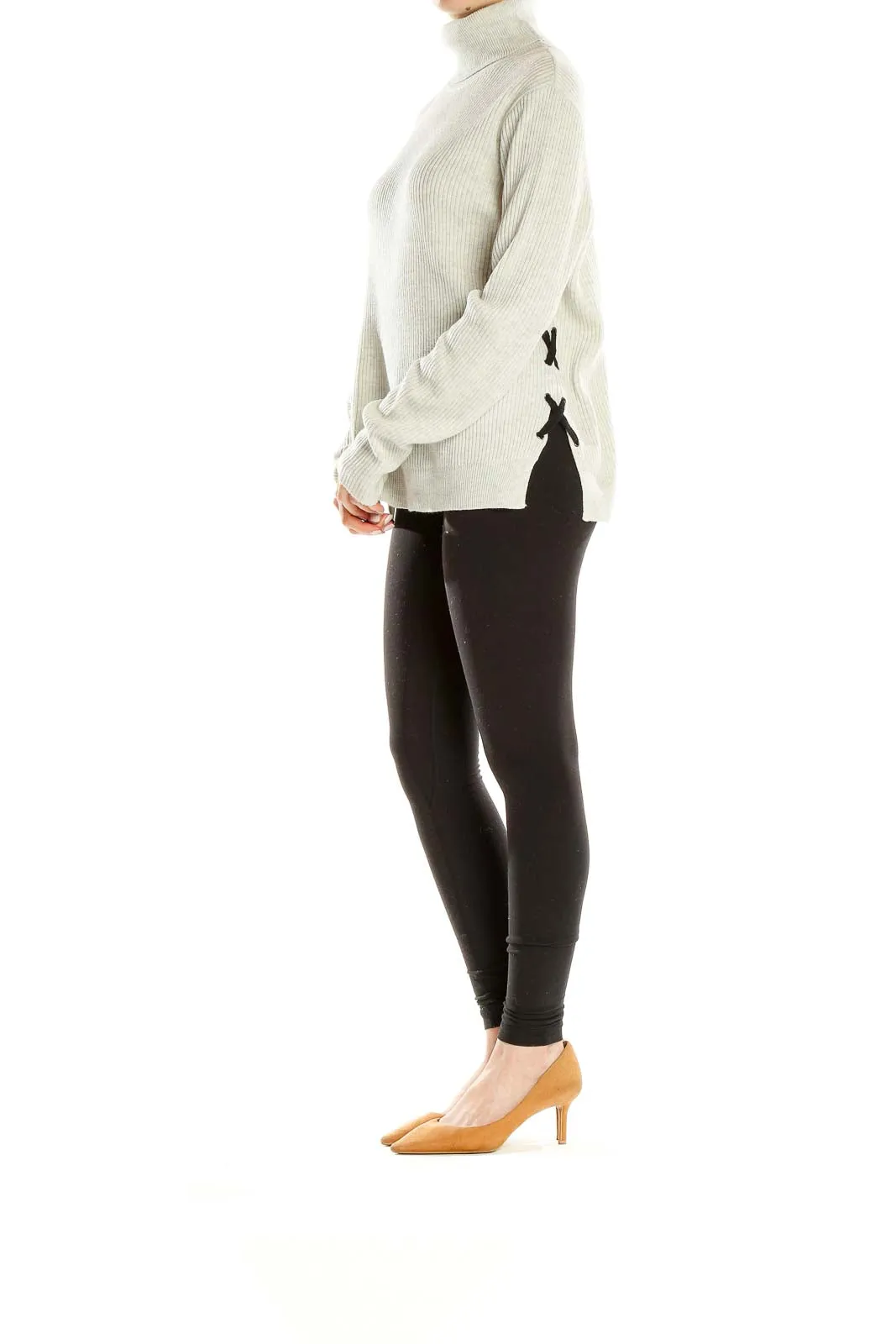 Cream Ribbed Turtleneck Sweater