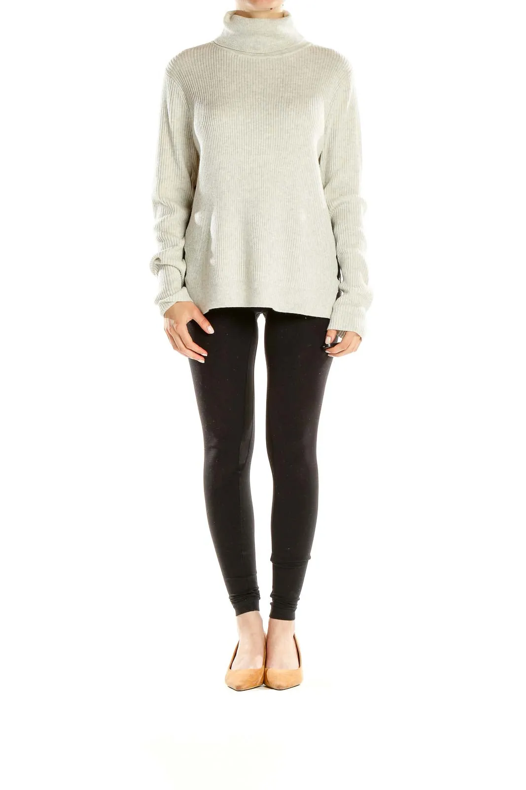 Cream Ribbed Turtleneck Sweater