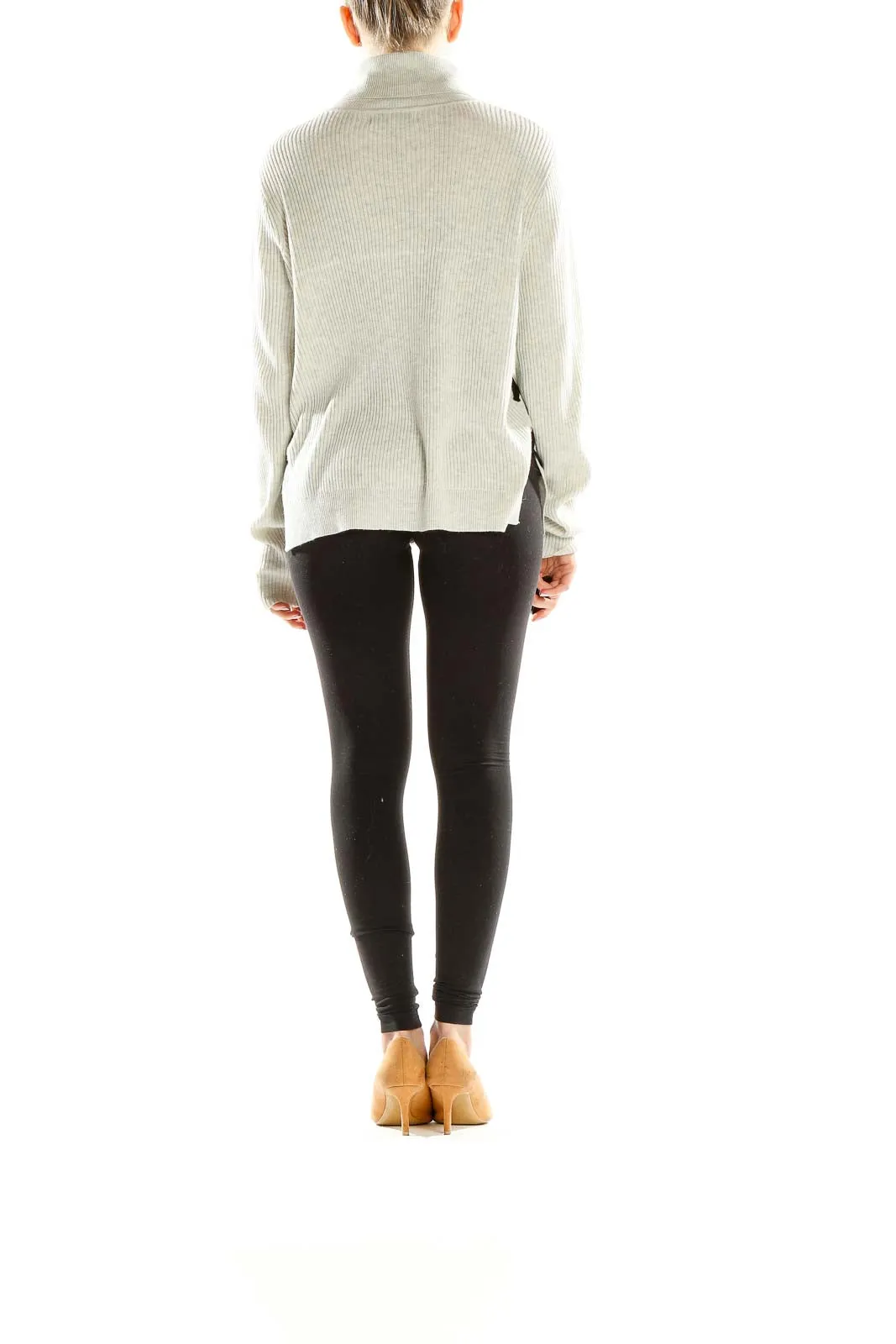 Cream Ribbed Turtleneck Sweater