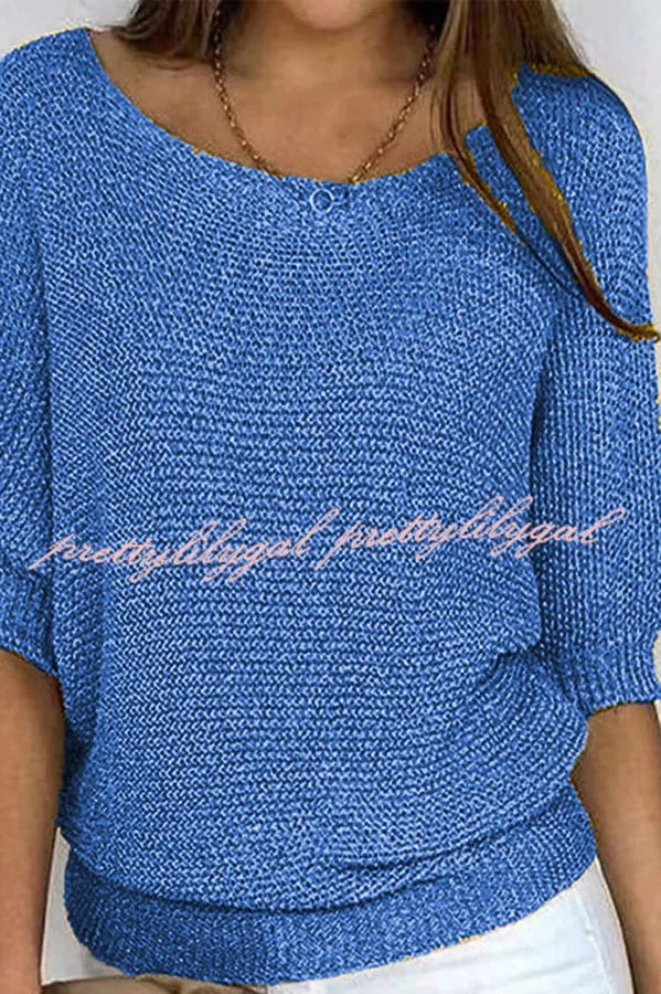 Crew Neck Knitted Half Sleeve Sweater