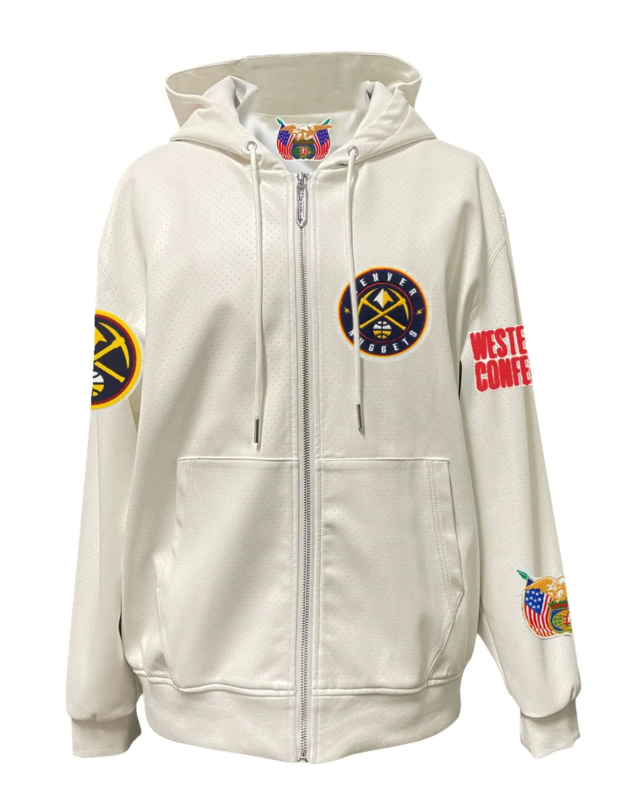 DENVER NUGGETS LIGHTWEIGHT VEGAN ZIP-UP HOODED JACKET WHITE