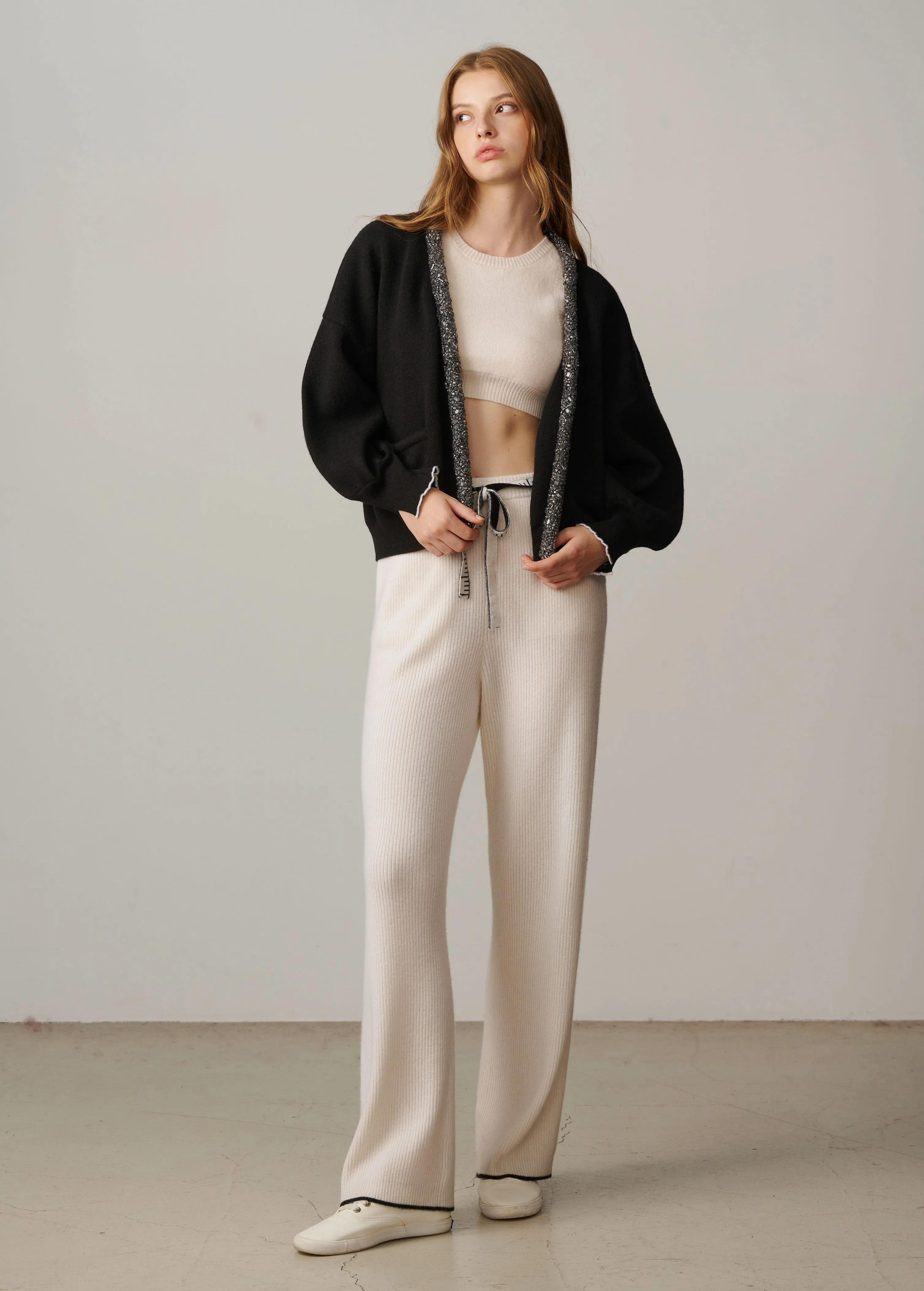 Elizabeth Crystal Trim Cardigan - Black