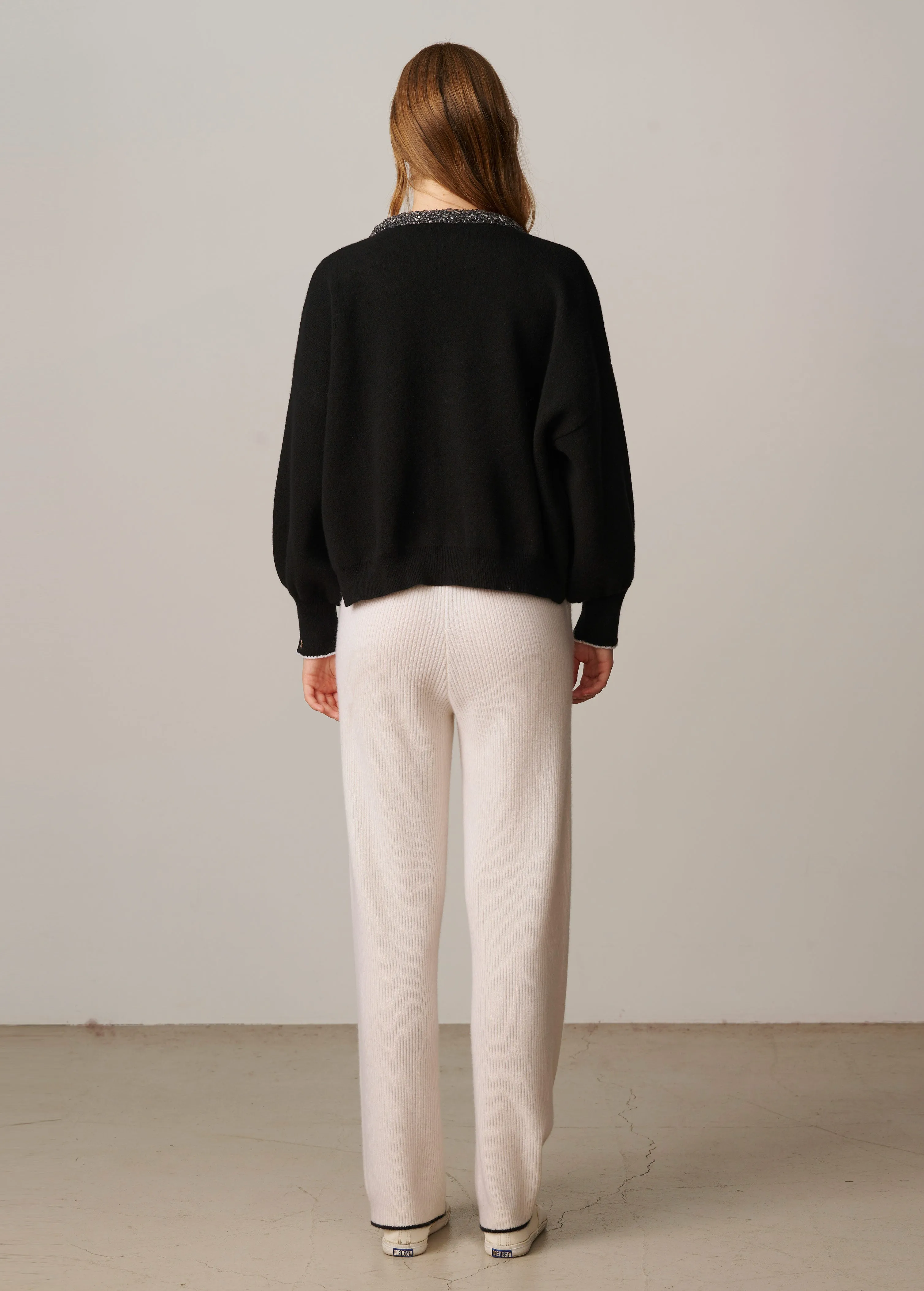 Elizabeth Crystal Trim Cardigan - Black