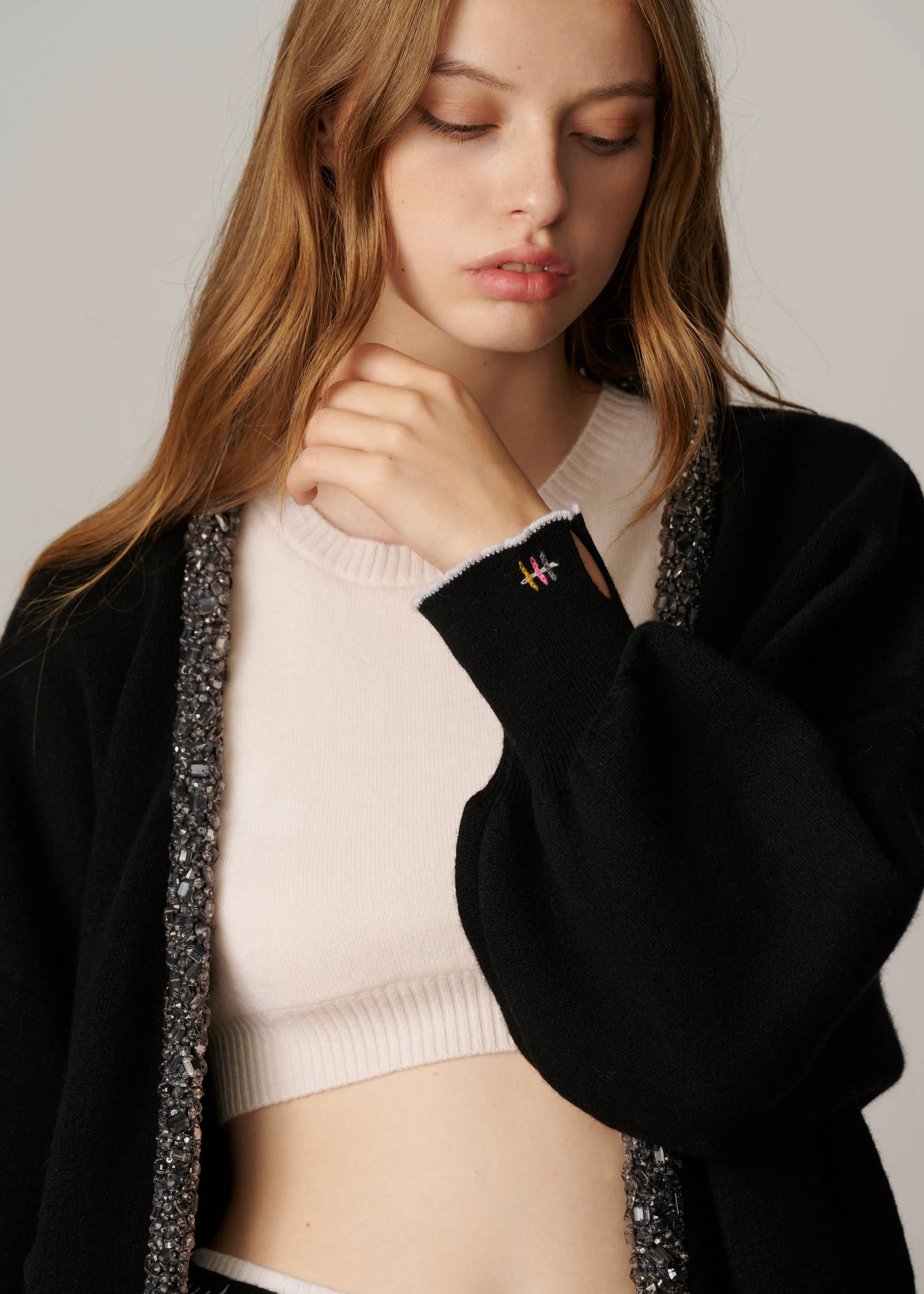 Elizabeth Crystal Trim Cardigan - Black