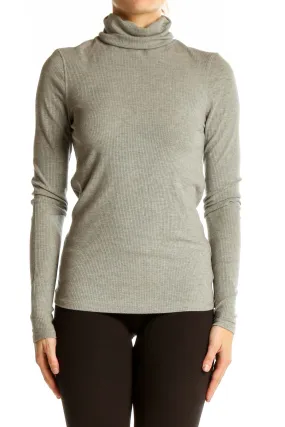 Gray Ribbed Turtleneck Top
